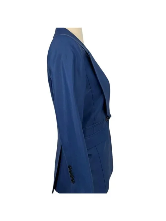 Smythe Hutton Blazer Womens 4 Blue Wool Shawl Lapel Tuxedo One Button Jacket - Picture 6 of 13